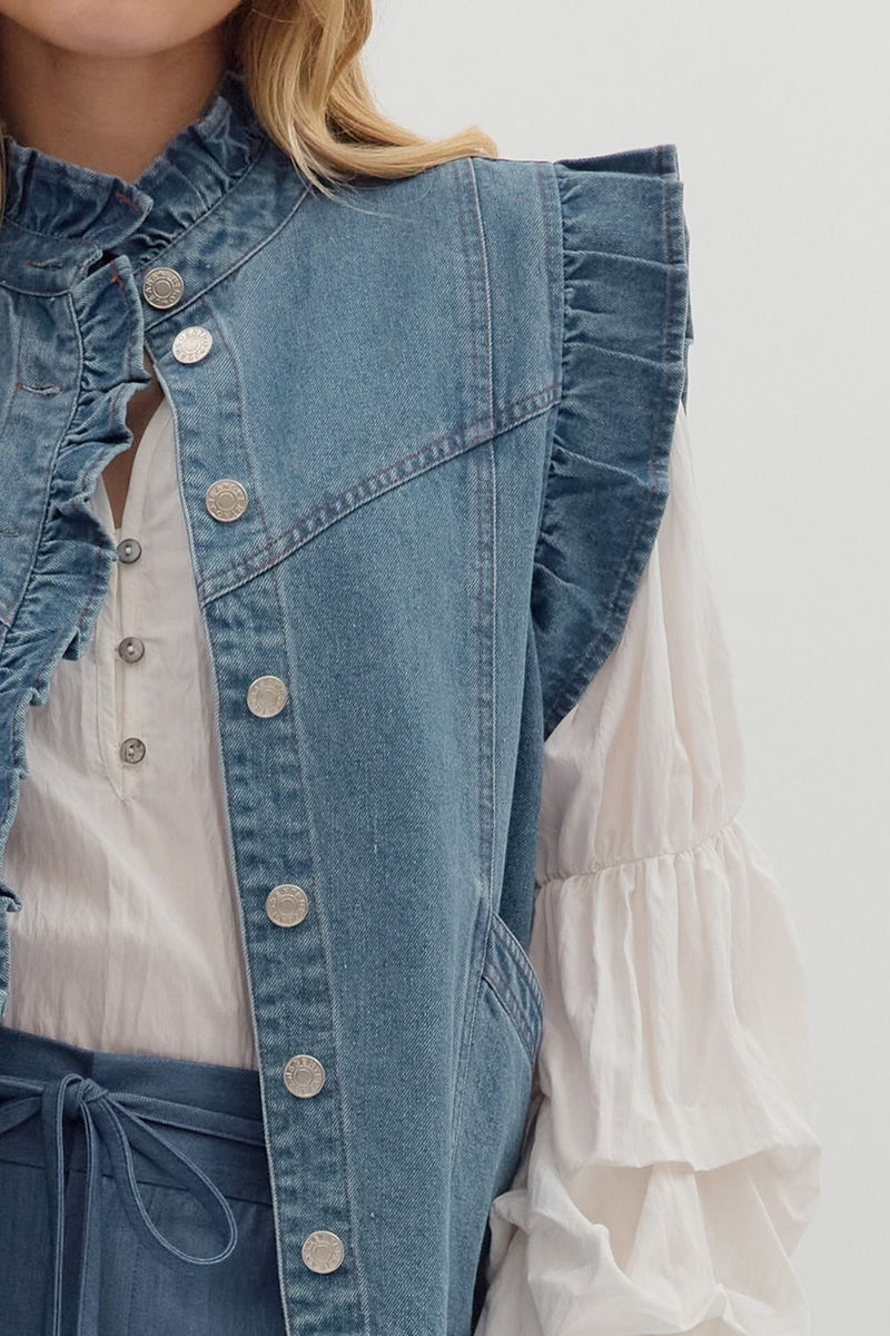 Denim Ruffle Vest