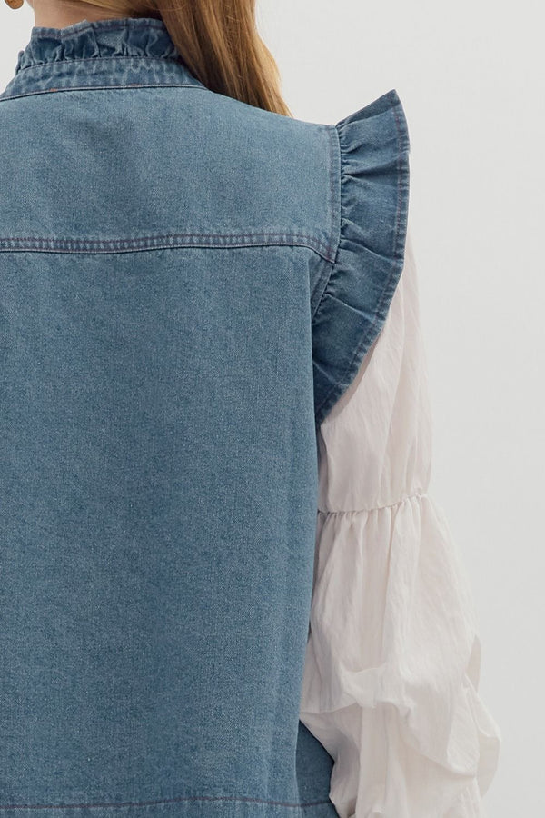 Denim Ruffle Vest