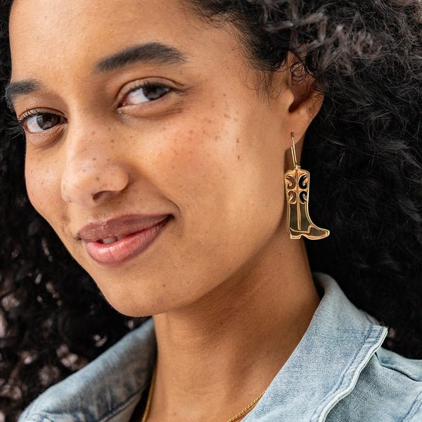 Lacey Boot Dangle Earring Brass