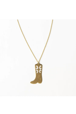 Lacey Boot Pendant Necklace Brass