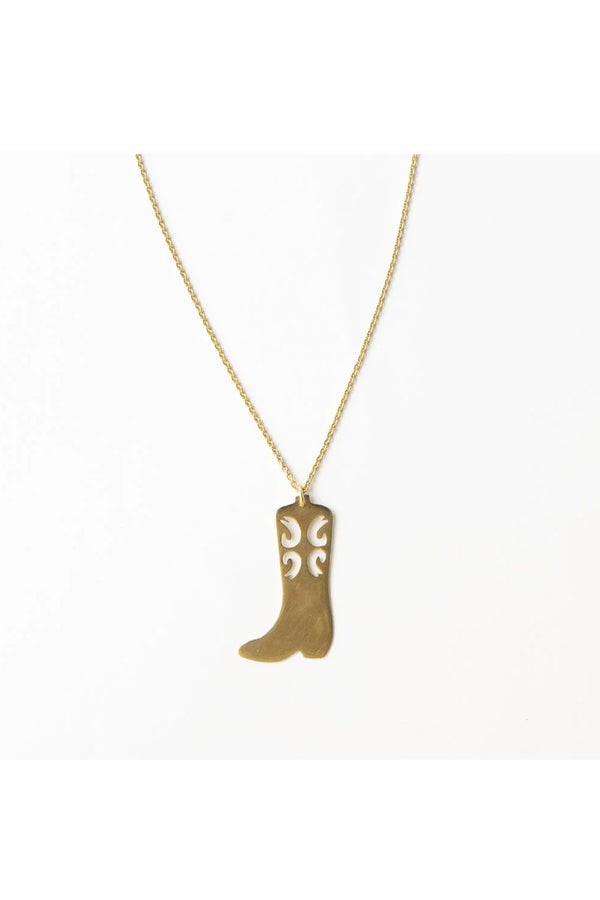 Lacey Boot Pendant Necklace Brass