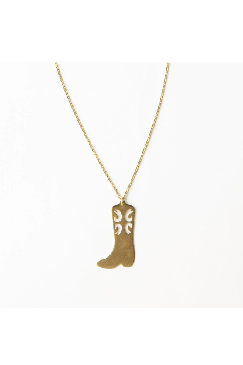 Lacey Boot Pendant Necklace Brass
