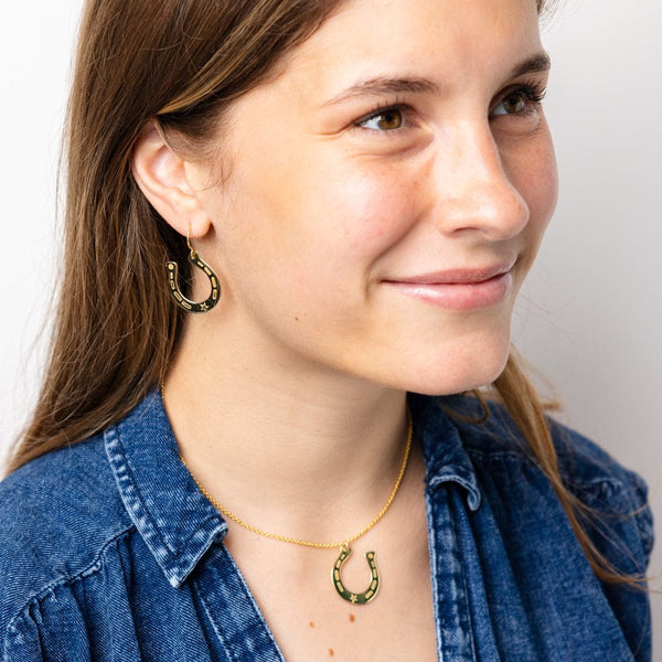 Madison Large Horseshoe Pendant Necklace Brass