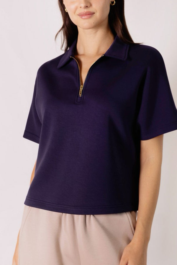 Navy Modal Short Sleeve Quarter Zip