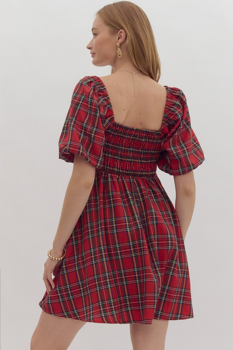 Holiday Plaid Mini Dress in Red