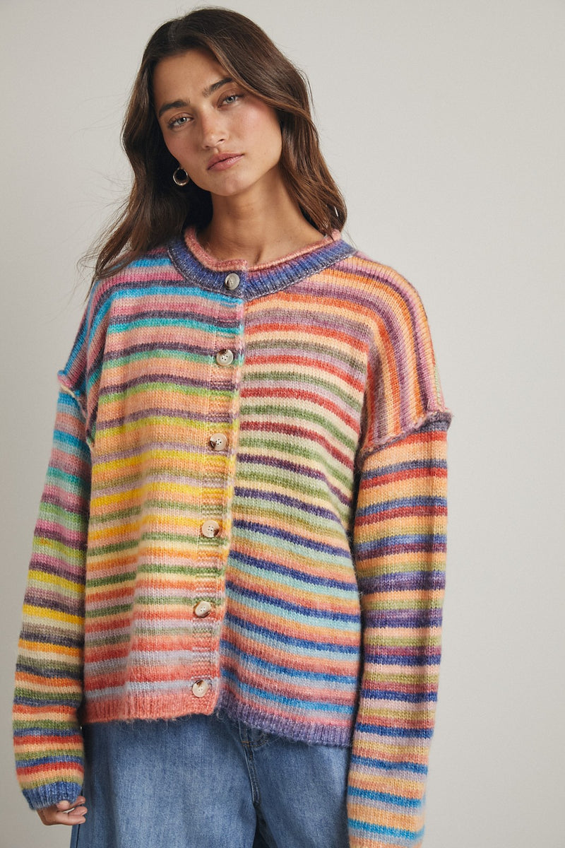 Rainbow Button Front Cardigan – Kalōn