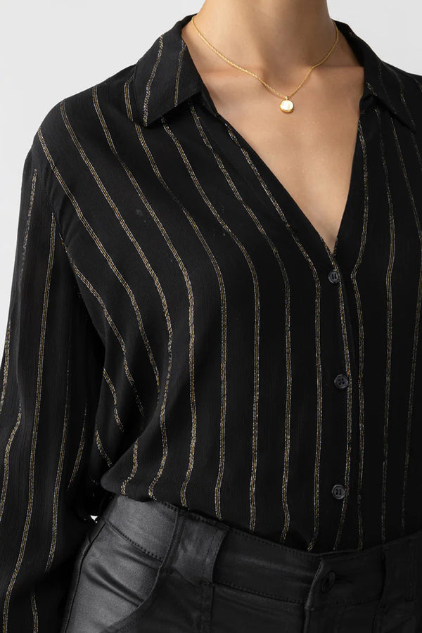 Metallic Button Front Blouse