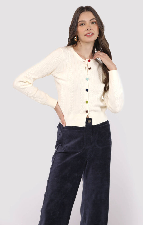Mochi Heart Button Front Cardigan
