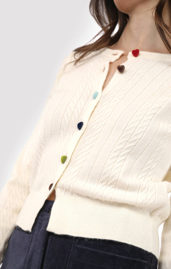 Mochi Heart Button Front Cardigan