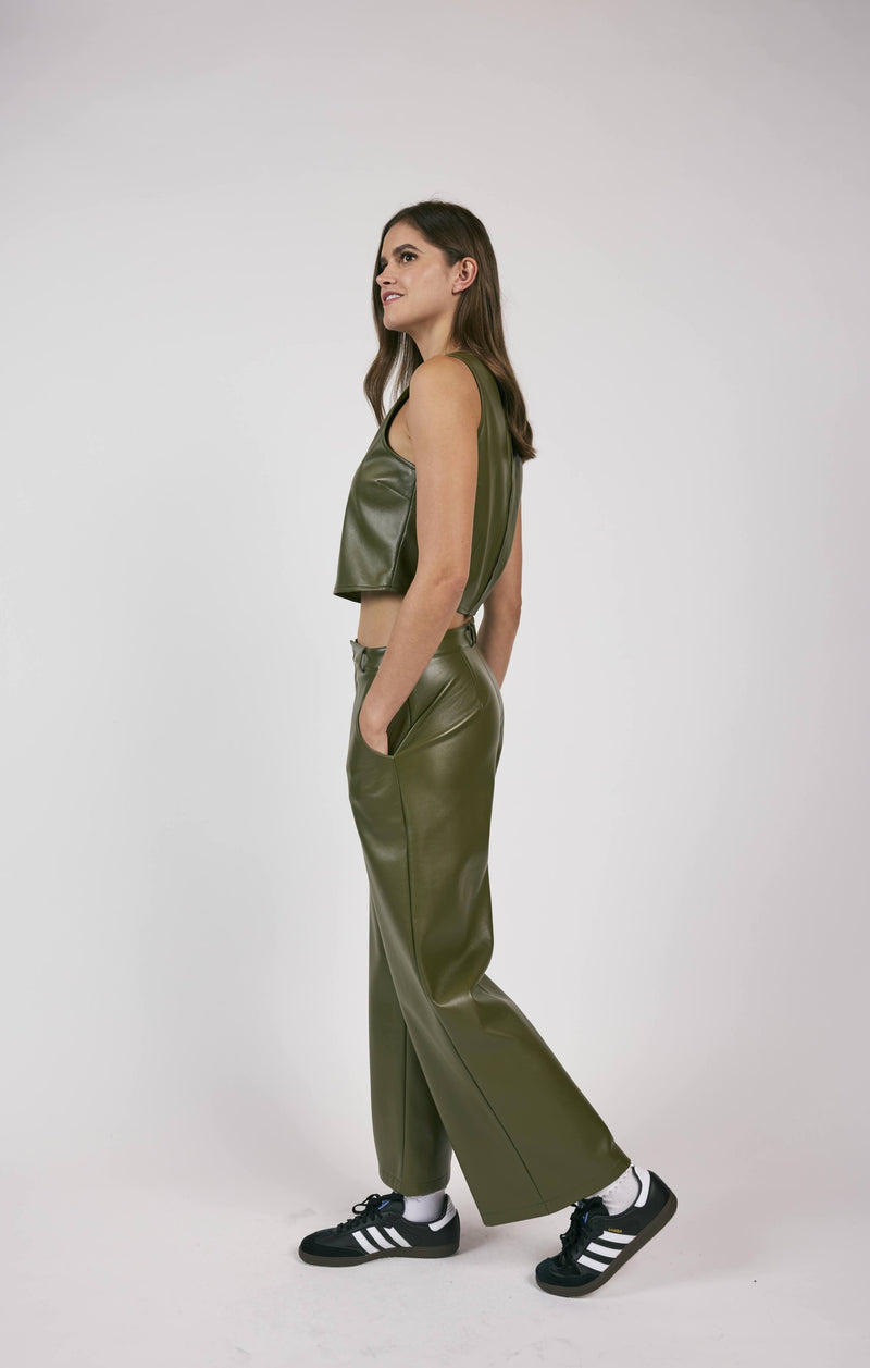 Olive Faux Leather Pant