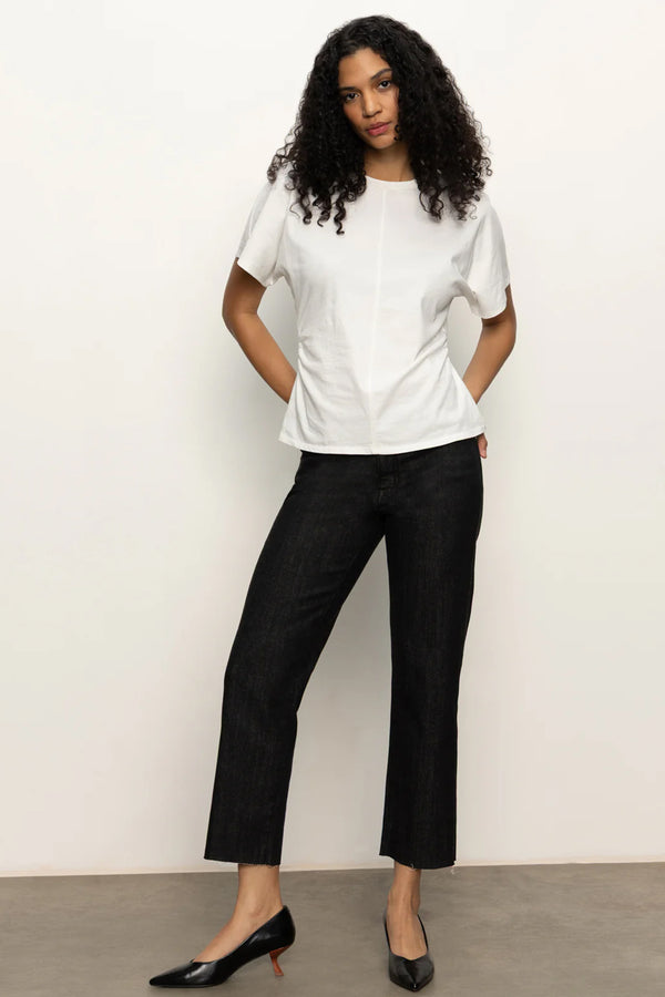 Shirred Waist Dolman Tee in White