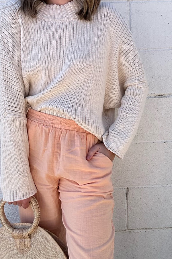 Crop Cotton Trouser in Peach
