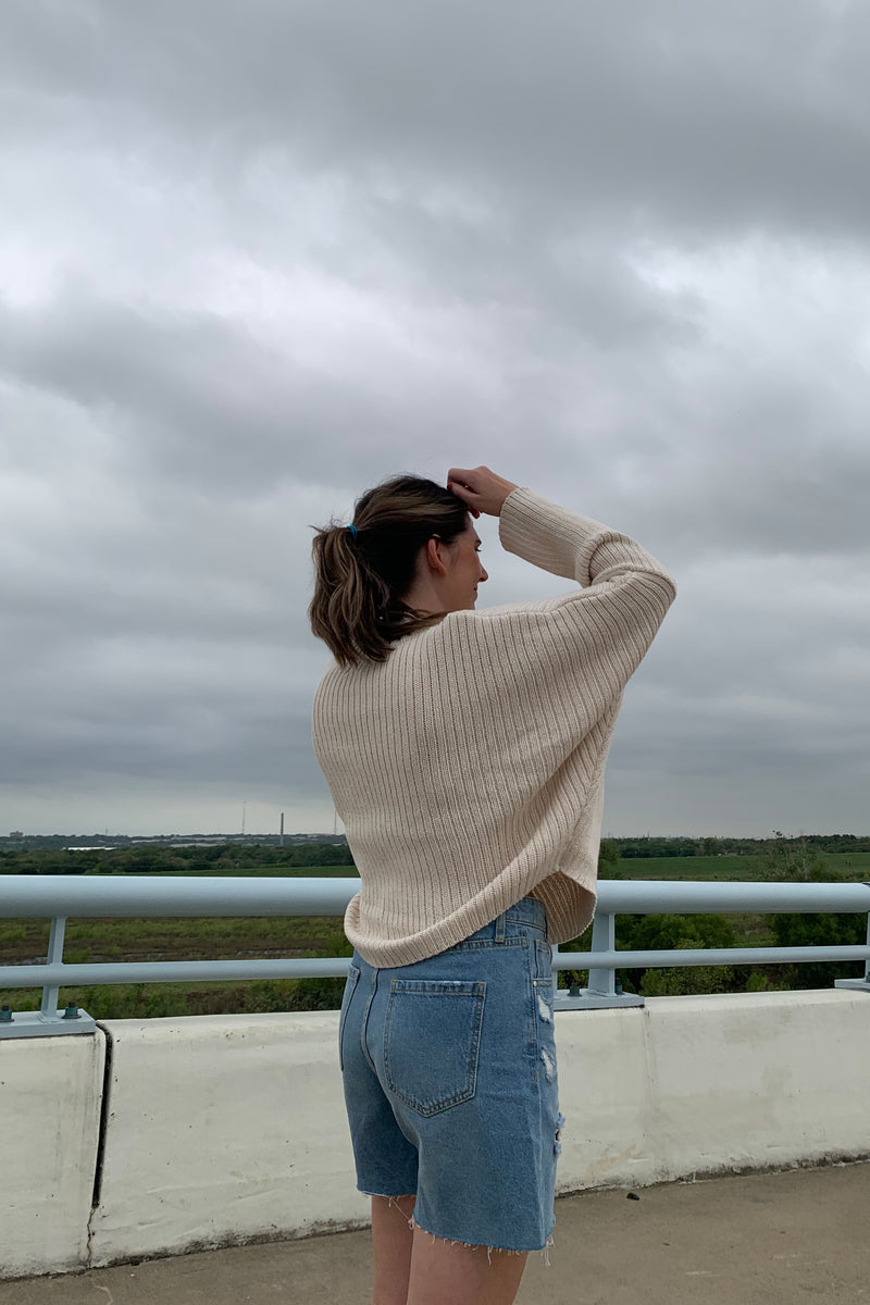 Ribbed Mock Crop Sweater in Cream