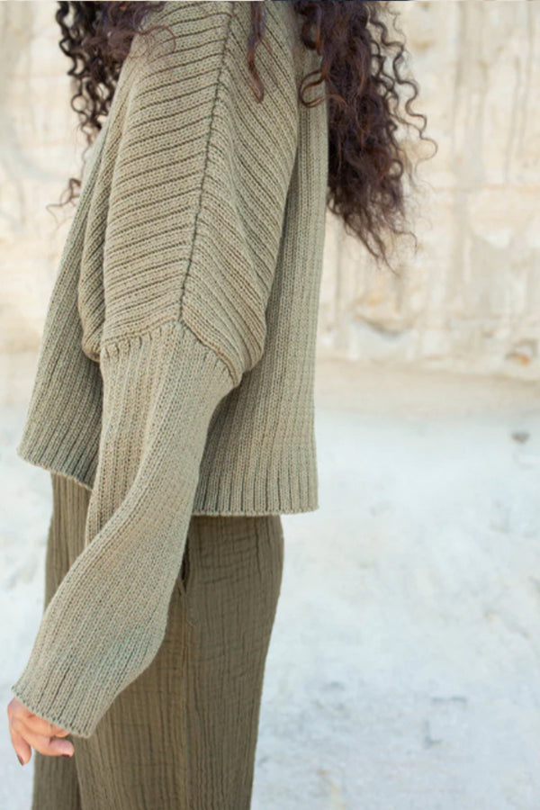 Ribbed Mock Crop Sweater in Olive