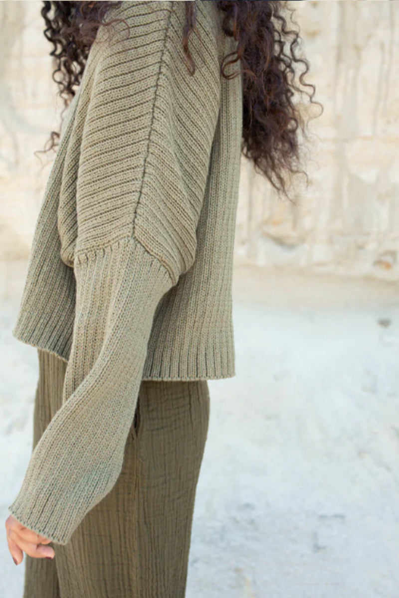Ribbed Mock Crop Sweater in Olive
