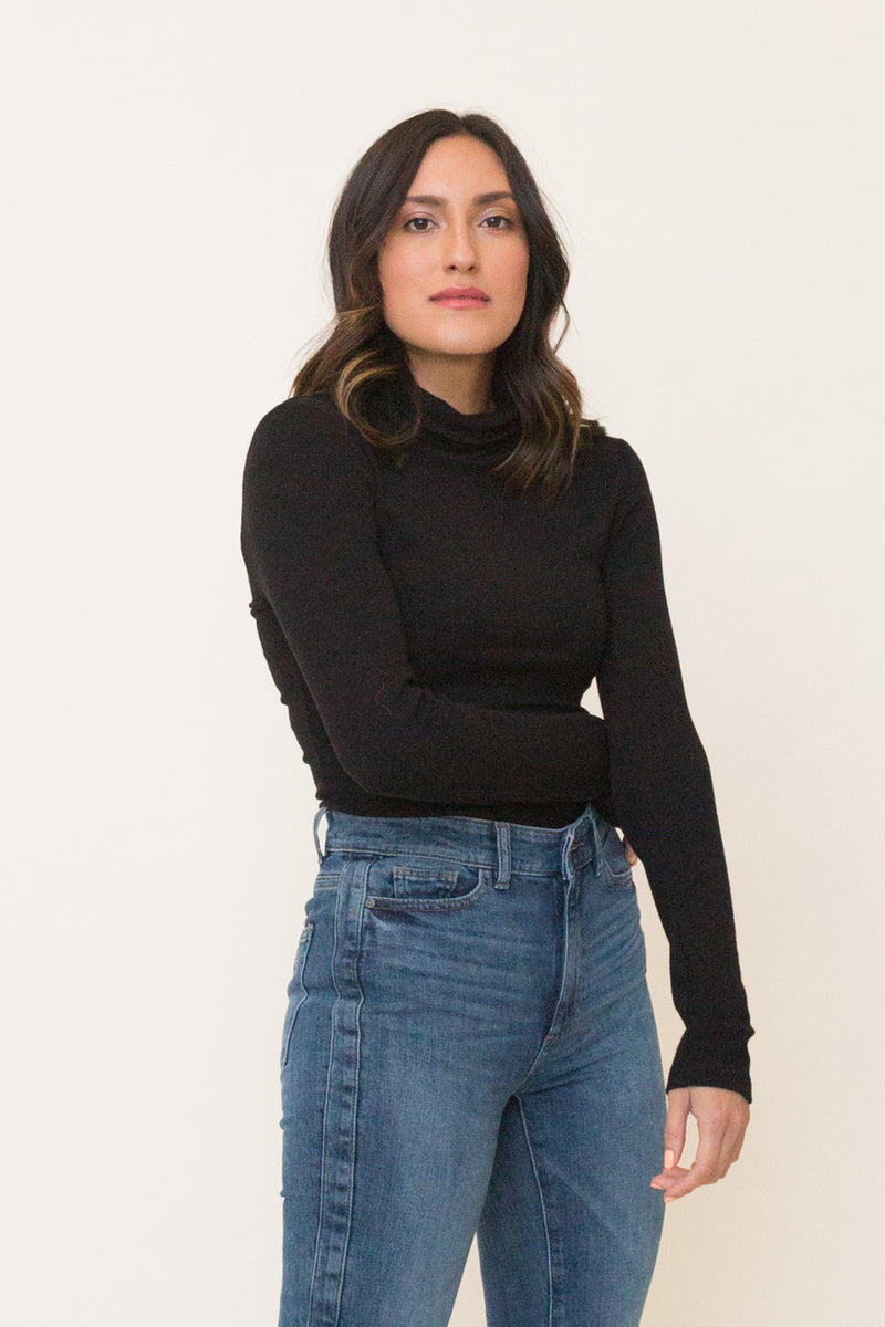 Essential Soft Black Ribbed Turtleneck